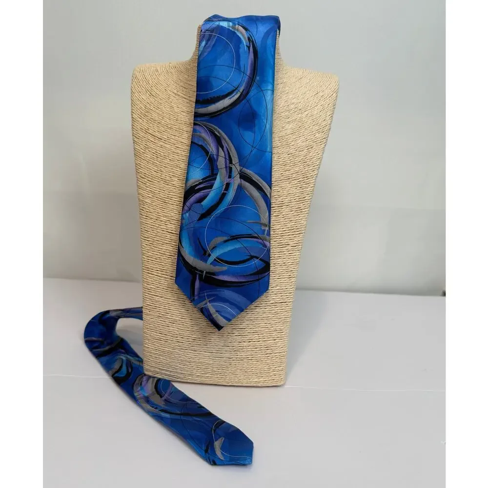 Garcia Clockworks 100% Silk Tie Collection 61 Bold Blue Abstract Art